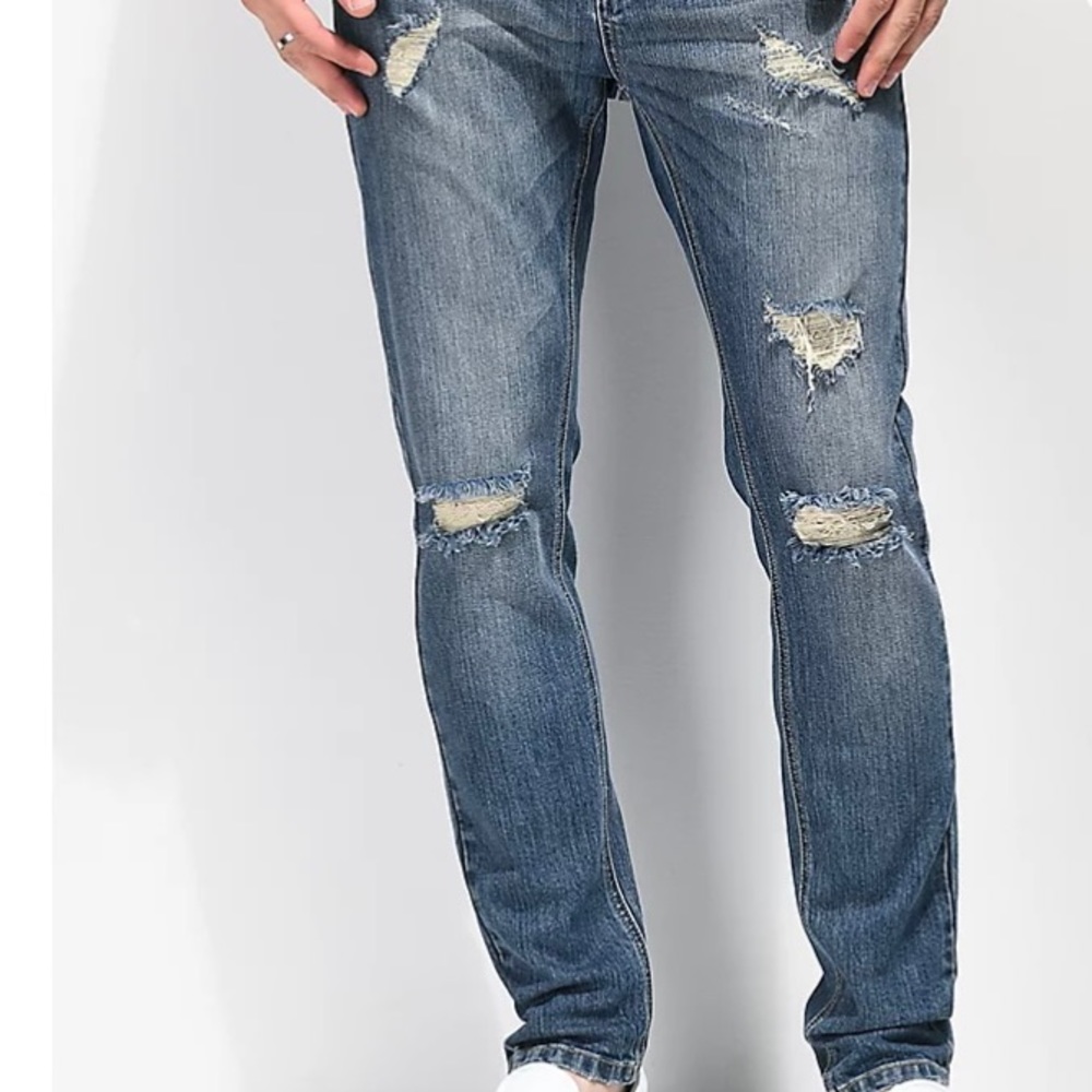 Men’s Empyre Verge Lap Blue Distressed Tapered Skinny Jeans